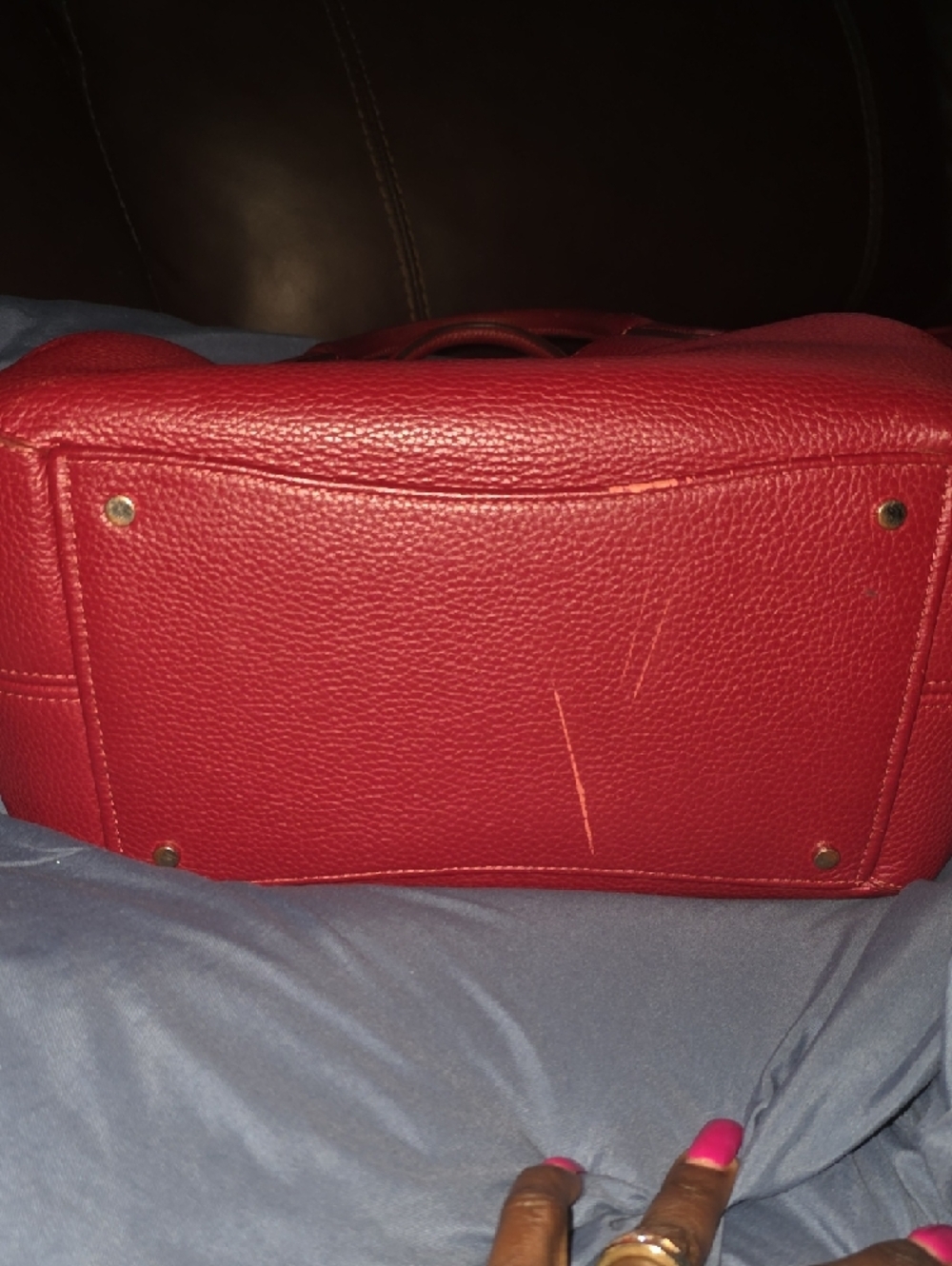Kate Spade Pebbled Larfe Leather Red Jam Tote with Double Handles - Picture 7 of 9